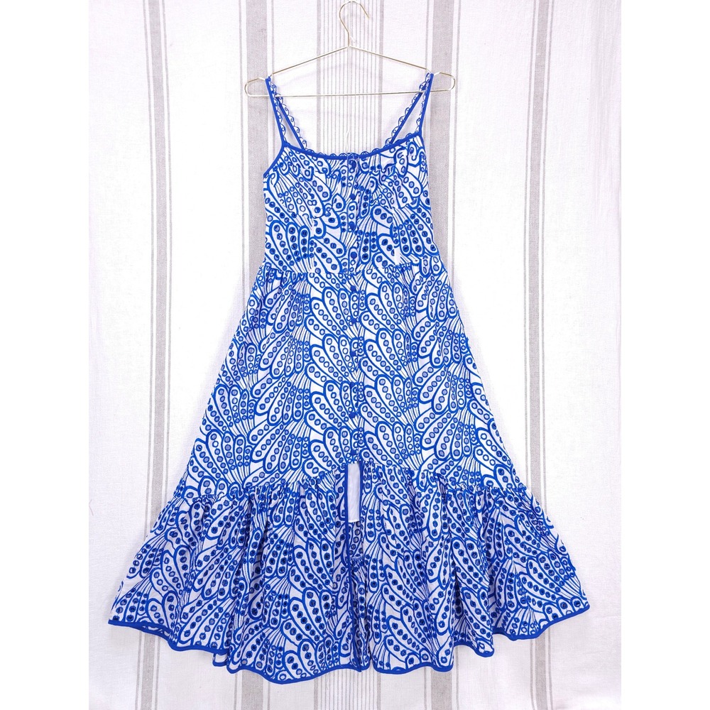 Blue & White Sleeveless‎ Dress Eyelet Ruffle Hem Summer Sundress *see note*